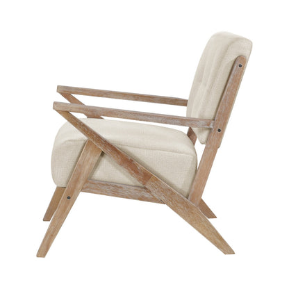 Edra 33 Inch Accent Armchair, Rubberwood Frame, Cushioned Beige Polyester