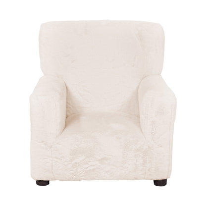 Tye 19 Inch Kids Sofa Chair, White Soft Faux Fur Padded Seat, Round Legs