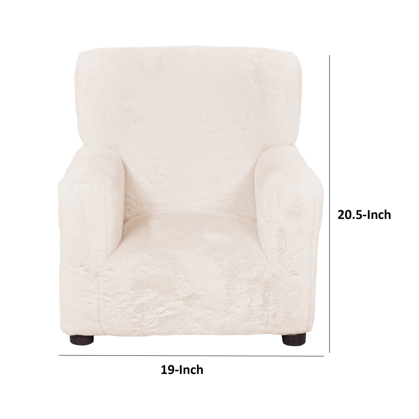 Tye 19 Inch Kids Sofa Chair, White Soft Faux Fur Padded Seat, Round Legs