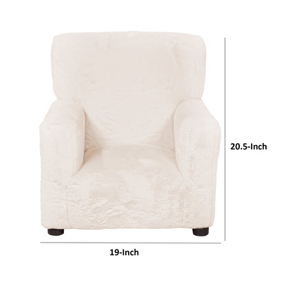 Tye 19 Inch Kids Sofa Chair, White Soft Faux Fur Padded Seat, Round Legs