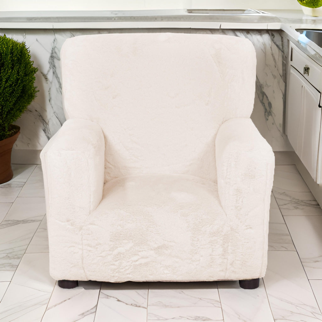 Tye 19 Inch Kids Sofa Chair, White Soft Faux Fur Padded Seat, Round Legs