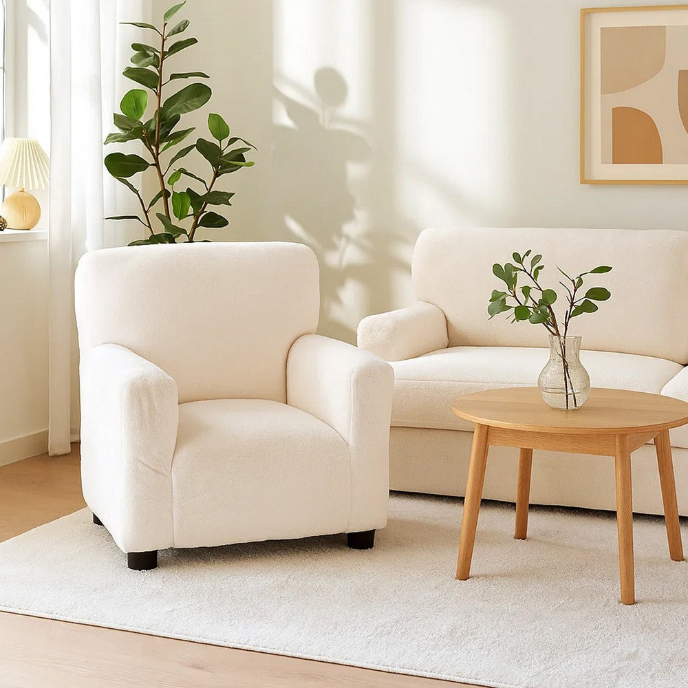 Tye 19 Inch Kids Sofa Chair, White Soft Faux Fur Padded Seat, Round Legs