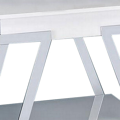 Tius 26 Inch Side End Table, Open Shelf, Chrome, High Gloss White Finish