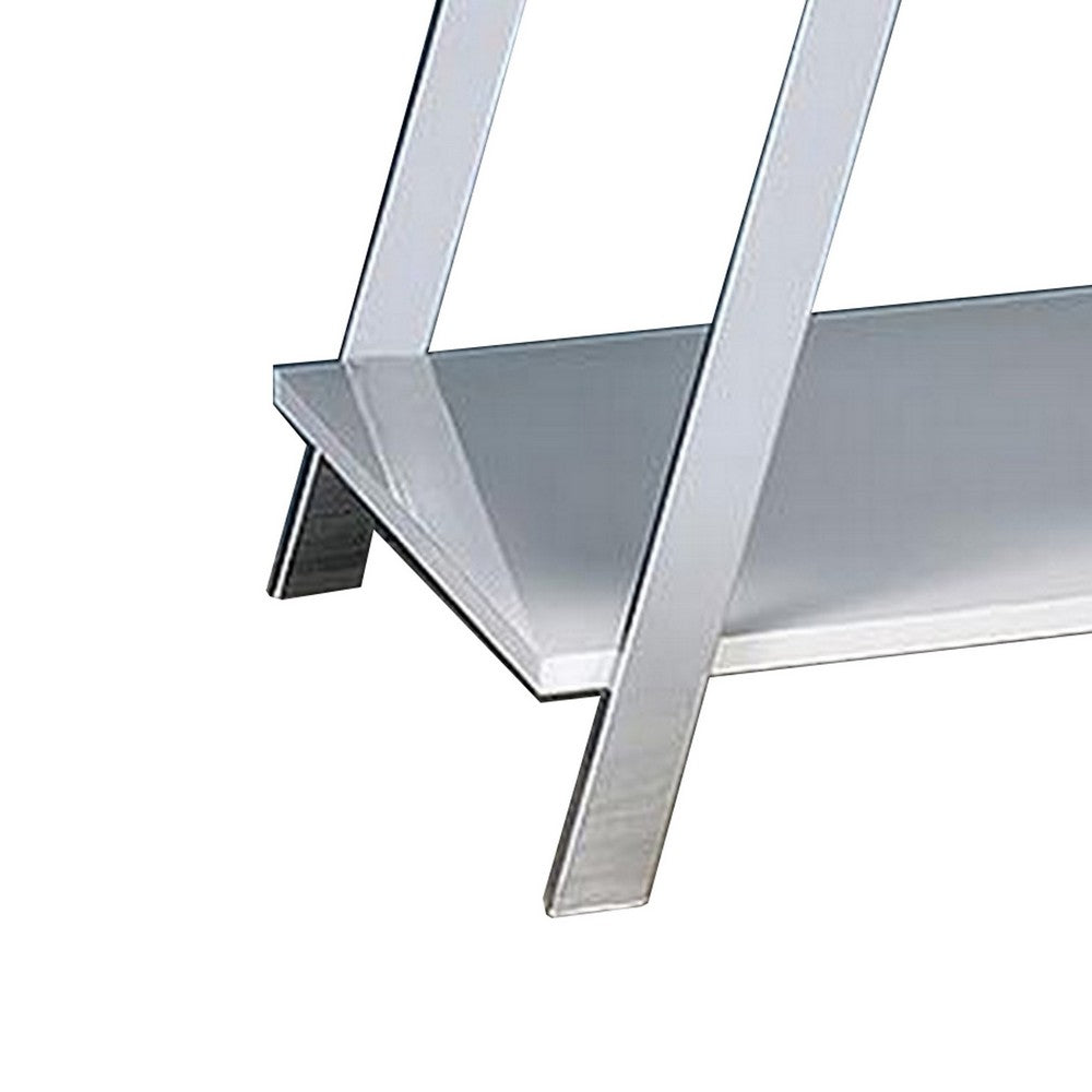 Tius 26 Inch Side End Table, Open Shelf, Chrome, High Gloss White Finish