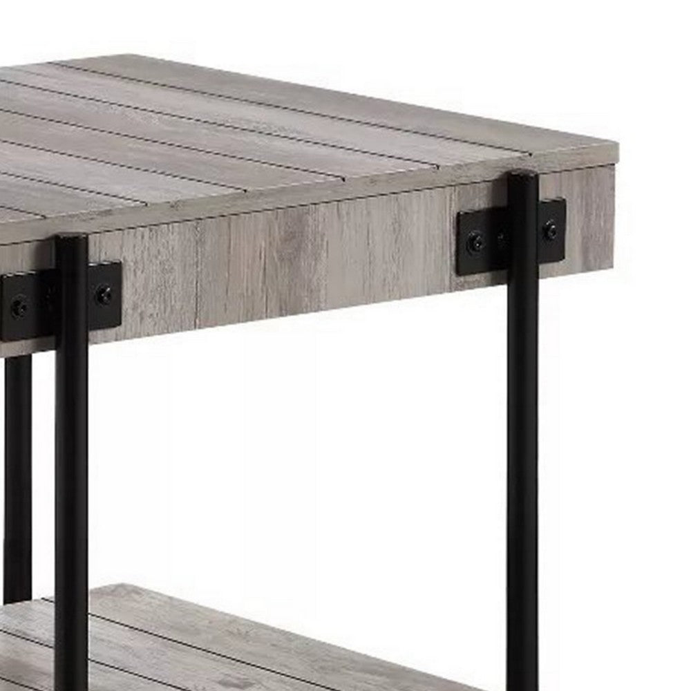 Loak 24 Inch Side End Table, Plank Design, Caster Wheels, Brown, Black