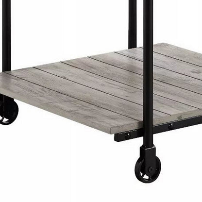 Loak 24 Inch Side End Table, Plank Design, Caster Wheels, Brown, Black