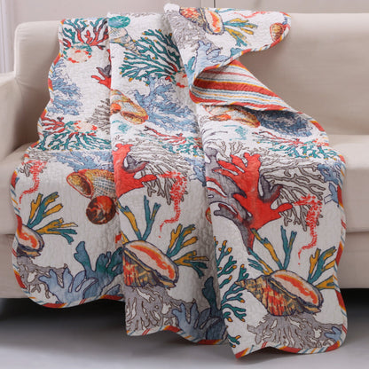 Wade 50 x 60 Quilted Throw Blanket with Fill, Corals and Seashells Design
