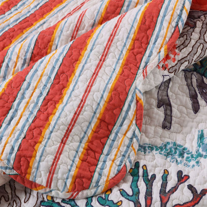 Wade 50 x 60 Quilted Throw Blanket with Fill, Corals and Seashells Design