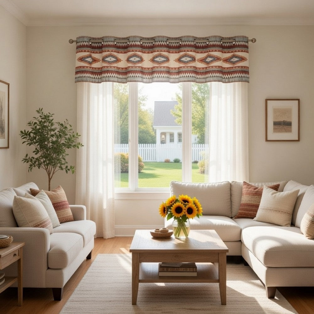 Pimi 16 x 84 Window Valance, Metallic Grommet, Southwest Print, Bronze