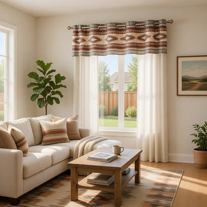 Pimi 16 x 84 Window Valance, Metallic Grommet, Southwest Print, Bronze