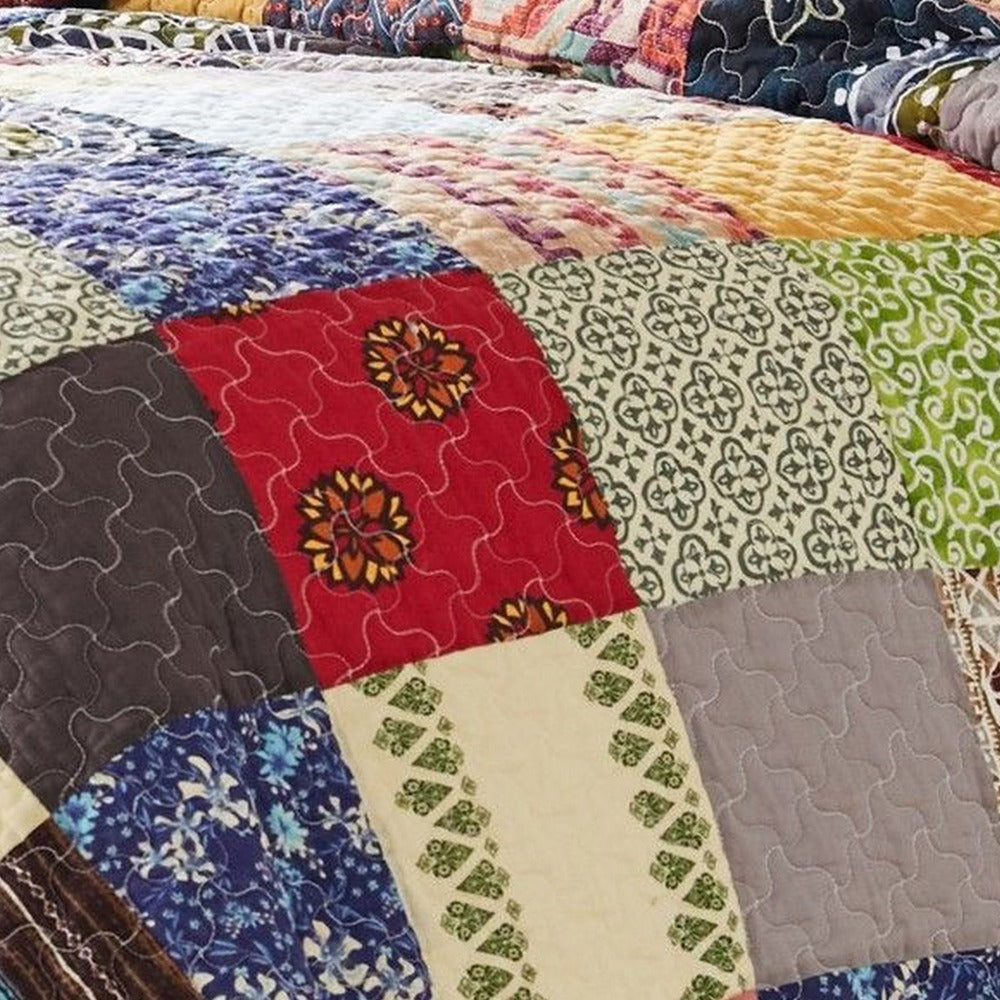 Lily 2 Piece Twin Quilt Set with Pillow Sham, Multicolor Patchwork