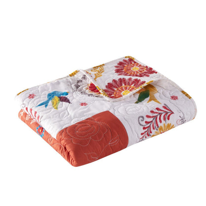 50 x 60 Inch Quilted Throw Blanket with Fill, Floral Print, Multicolor