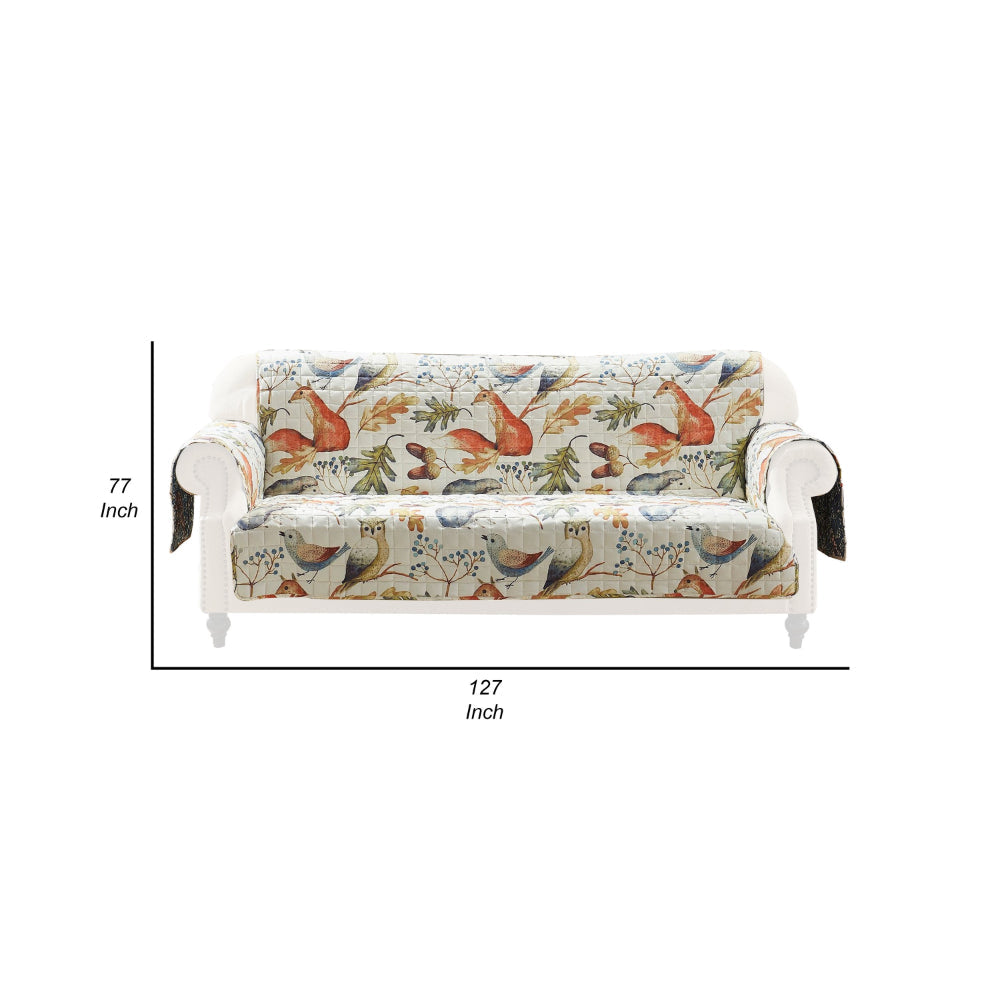Sofa Cover Furniture Protector, Owl, Songbird Print, Polyester Multicolor
