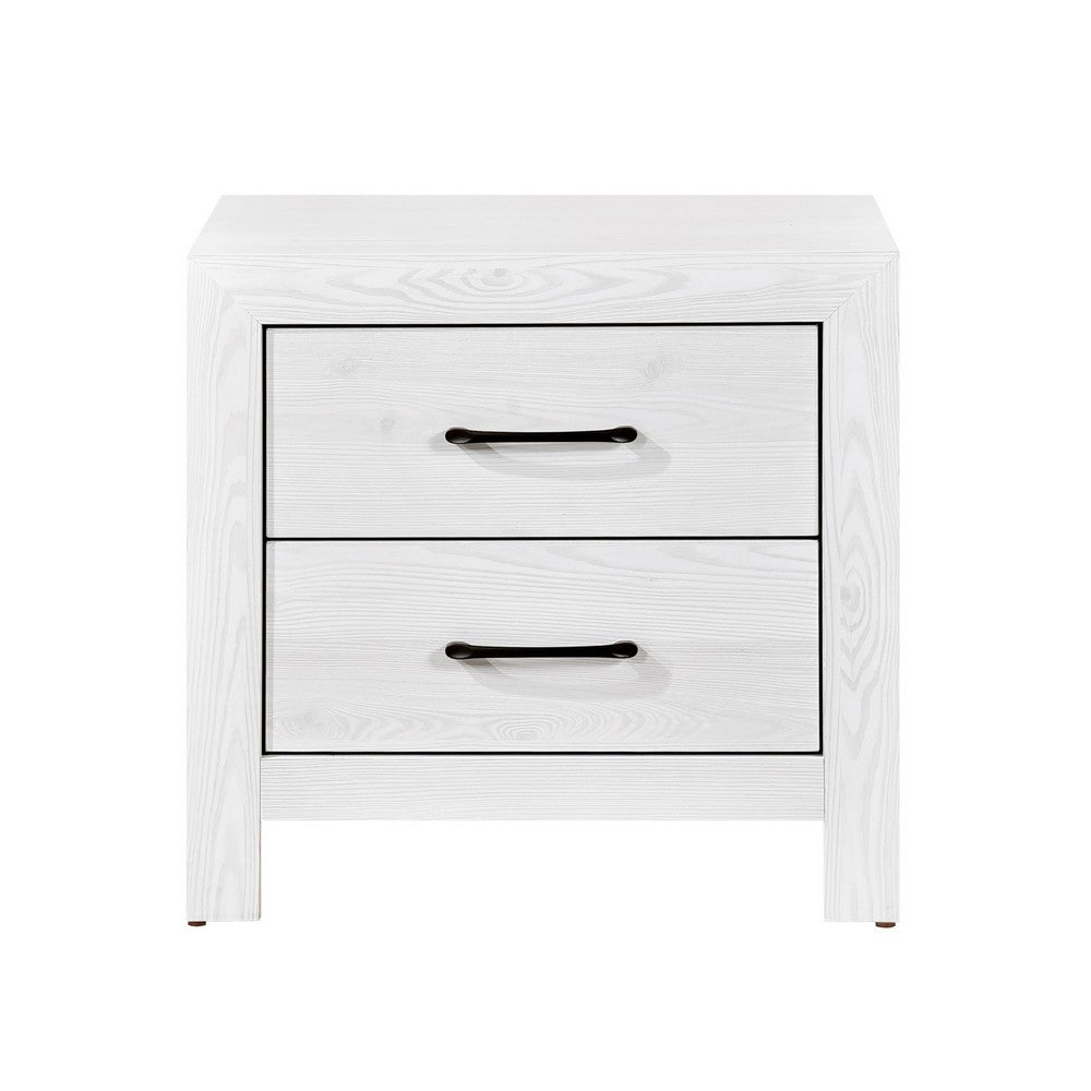 Eby 24 Inch Nightstand, 2 Drawers with Black Nickel Handles, White Finish