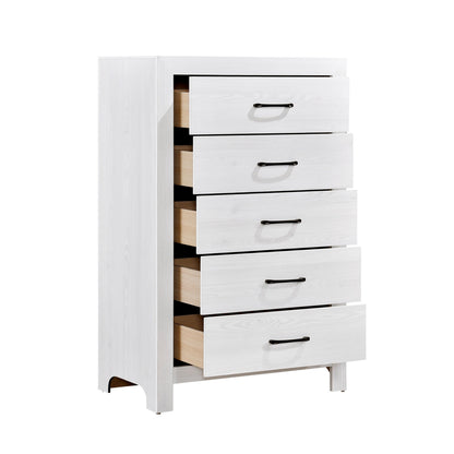 Eby 48 Inch Tall Dresser Chest, 5 Drawers with Black Nickel Handles, White