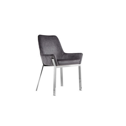 Fuma 23 Inch Set of 2 Dining Chairs, Foam Fill, Modern Gray Velvet, Silver