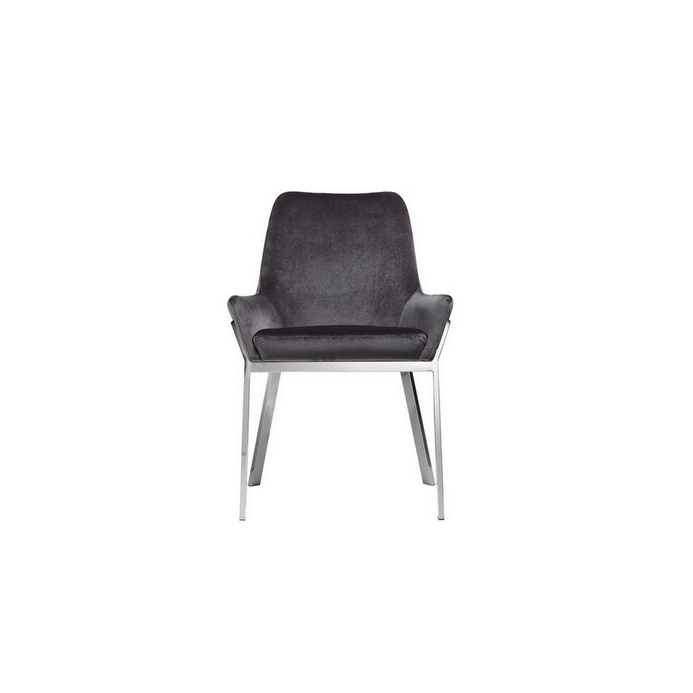 Fuma 23 Inch Set of 2 Dining Chairs, Foam Fill, Modern Gray Velvet, Silver