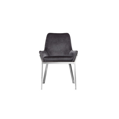 Fuma 23 Inch Set of 2 Dining Chairs, Foam Fill, Modern Gray Velvet, Silver