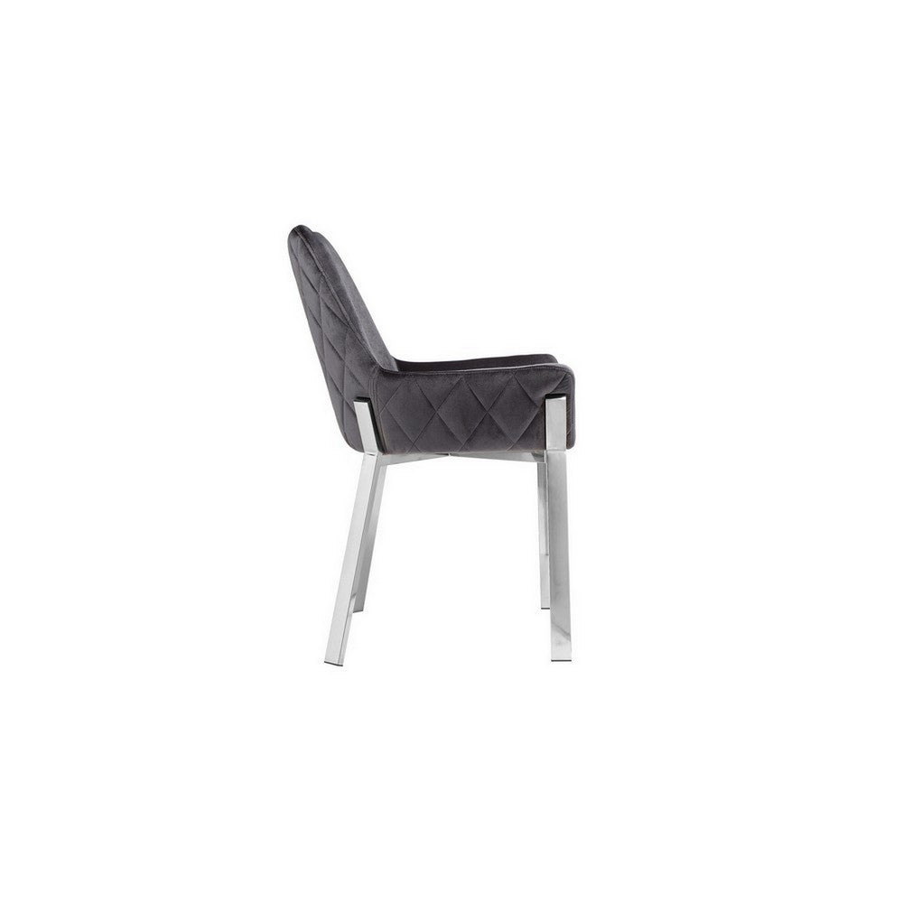 Fuma 23 Inch Set of 2 Dining Chairs, Foam Fill, Modern Gray Velvet, Silver