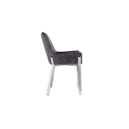 Fuma 23 Inch Set of 2 Dining Chairs, Foam Fill, Modern Gray Velvet, Silver