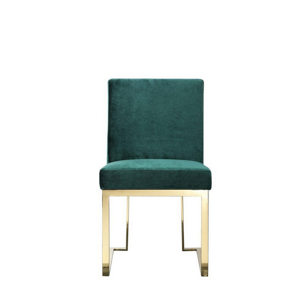 Boly 24 Inch Side Dining Chair Set of 2, Green Velvet, Gold Cantilever