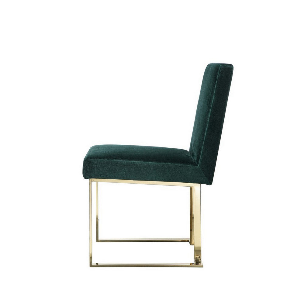 Boly 24 Inch Side Dining Chair Set of 2, Green Velvet, Gold Cantilever