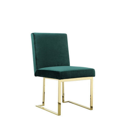 Boly 24 Inch Side Dining Chair Set of 2, Green Velvet, Gold Cantilever