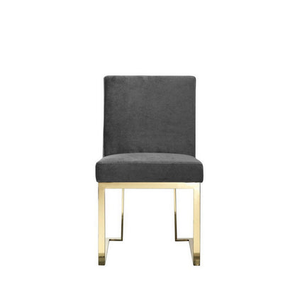 Boly 24 Inch Side Dining Chair Set of 2, Gray Velvet, Gold Cantilever