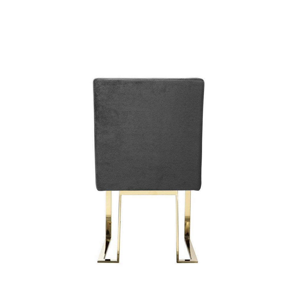 Boly 24 Inch Side Dining Chair Set of 2, Gray Velvet, Gold Cantilever