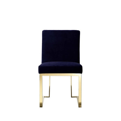 Boly 24 Inch Side Dining Chair Set of 2, Navy Blue Velvet, Gold Cantilever