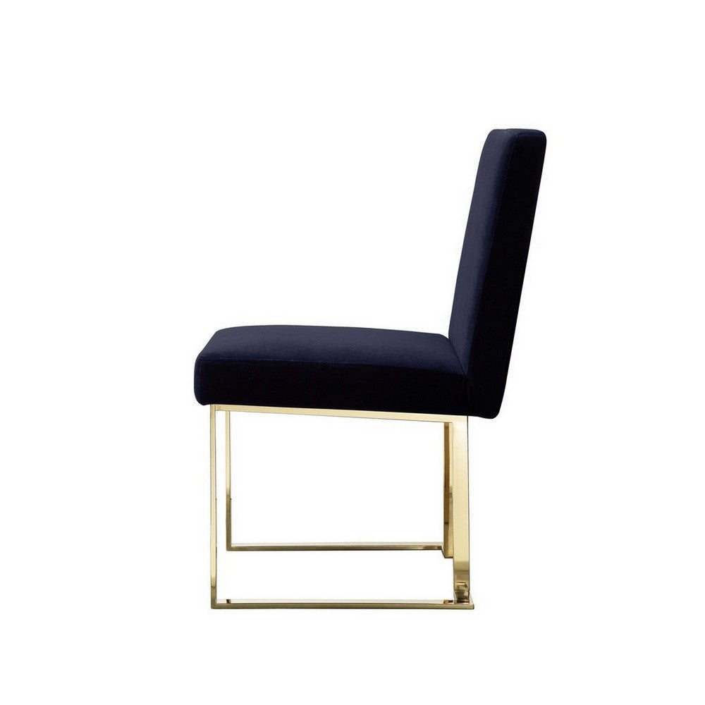 Boly 24 Inch Side Dining Chair Set of 2, Navy Blue Velvet, Gold Cantilever
