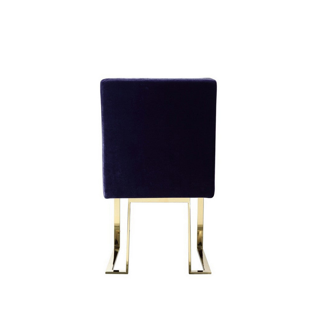 Boly 24 Inch Side Dining Chair Set of 2, Navy Blue Velvet, Gold Cantilever