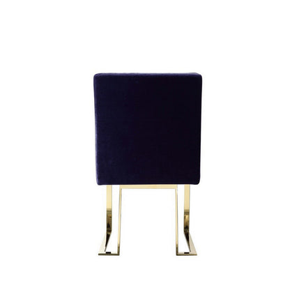 Boly 24 Inch Side Dining Chair Set of 2, Navy Blue Velvet, Gold Cantilever