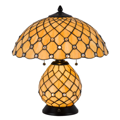 18 Inch Table Lamp, Pedestal, Tiffany Style Stained Glass, LED, Black Metal