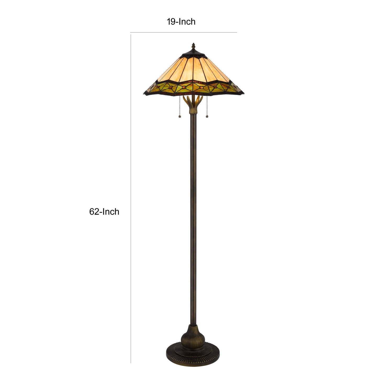 Dio 62 Inch Floor Lamp, Colorful Tiffany Style Stained Glass, Bronze Resin