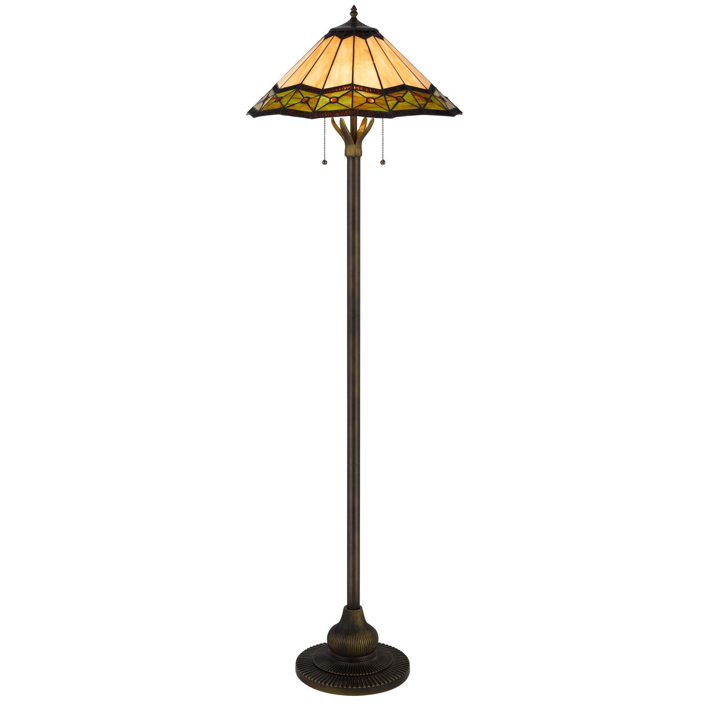Dio 62 Inch Floor Lamp, Colorful Tiffany Style Stained Glass, Bronze Resin