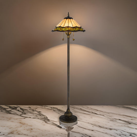 Dio 62 Inch Floor Lamp, Colorful Tiffany Style Stained Glass, Bronze Resin