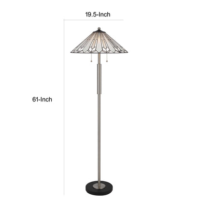 Kio 61 Inch Floor Lamp, Modern Tiffany Style Stained Glass, Silver Metal