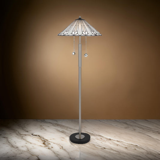 Kio 61 Inch Floor Lamp, Modern Tiffany Style Stained Glass, Silver Metal