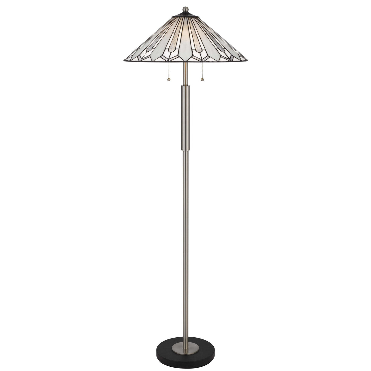 Kio 61 Inch Floor Lamp, Modern Tiffany Style Stained Glass, Silver Metal