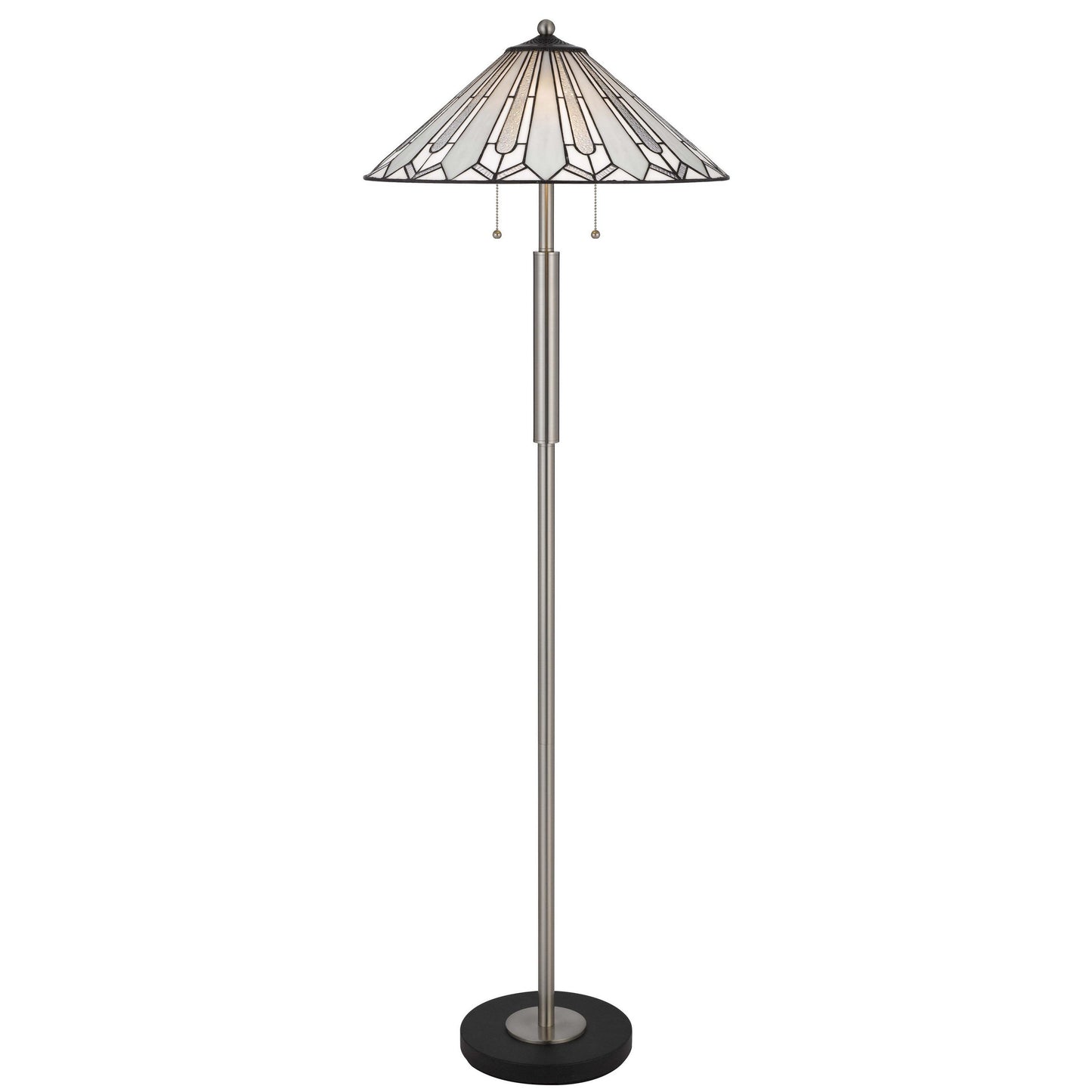 Kio 61 Inch Floor Lamp, Modern Tiffany Style Stained Glass, Silver Metal