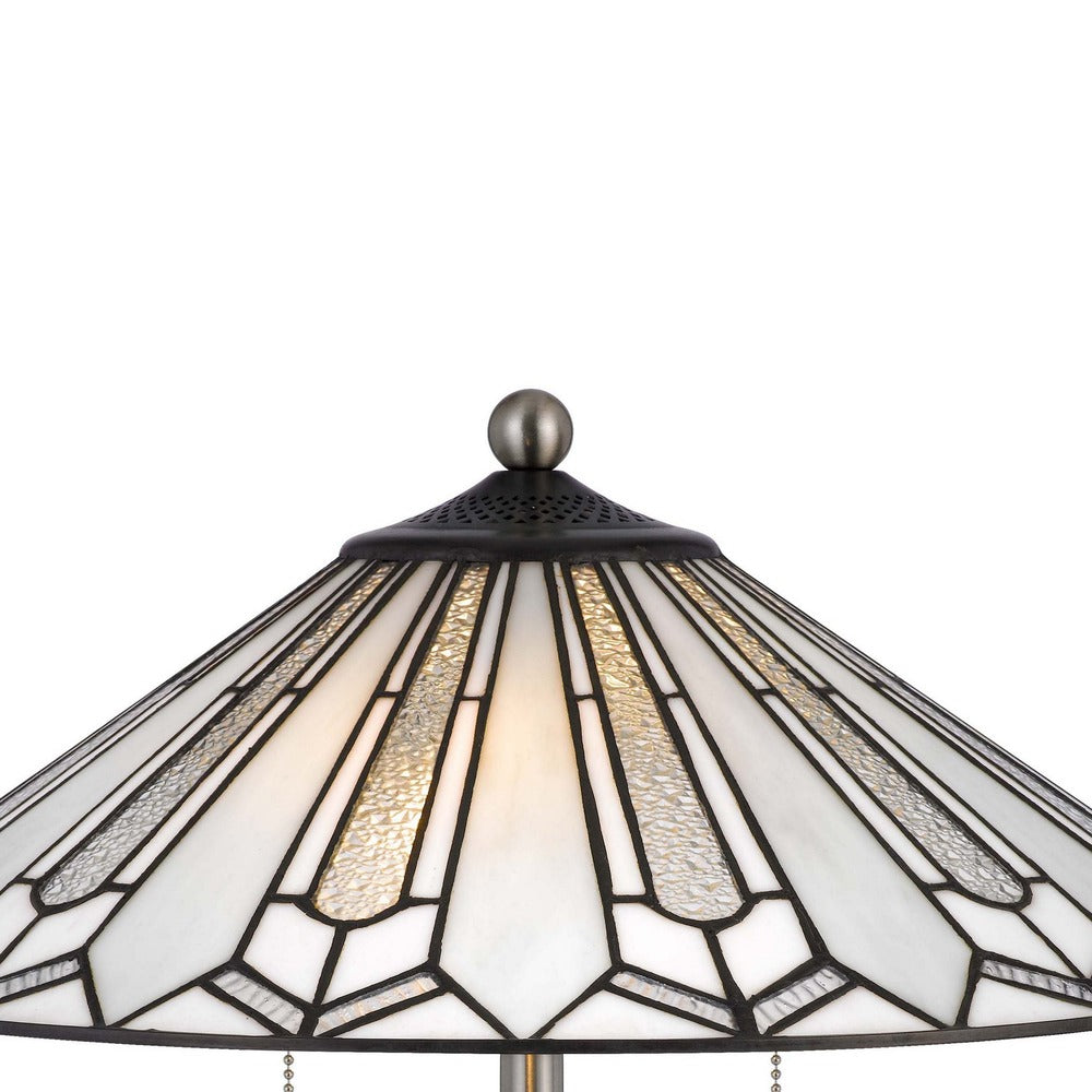 Kio 23 Inch Table Lamp, Modern Tiffany Style Stained Glass, Silver Metal