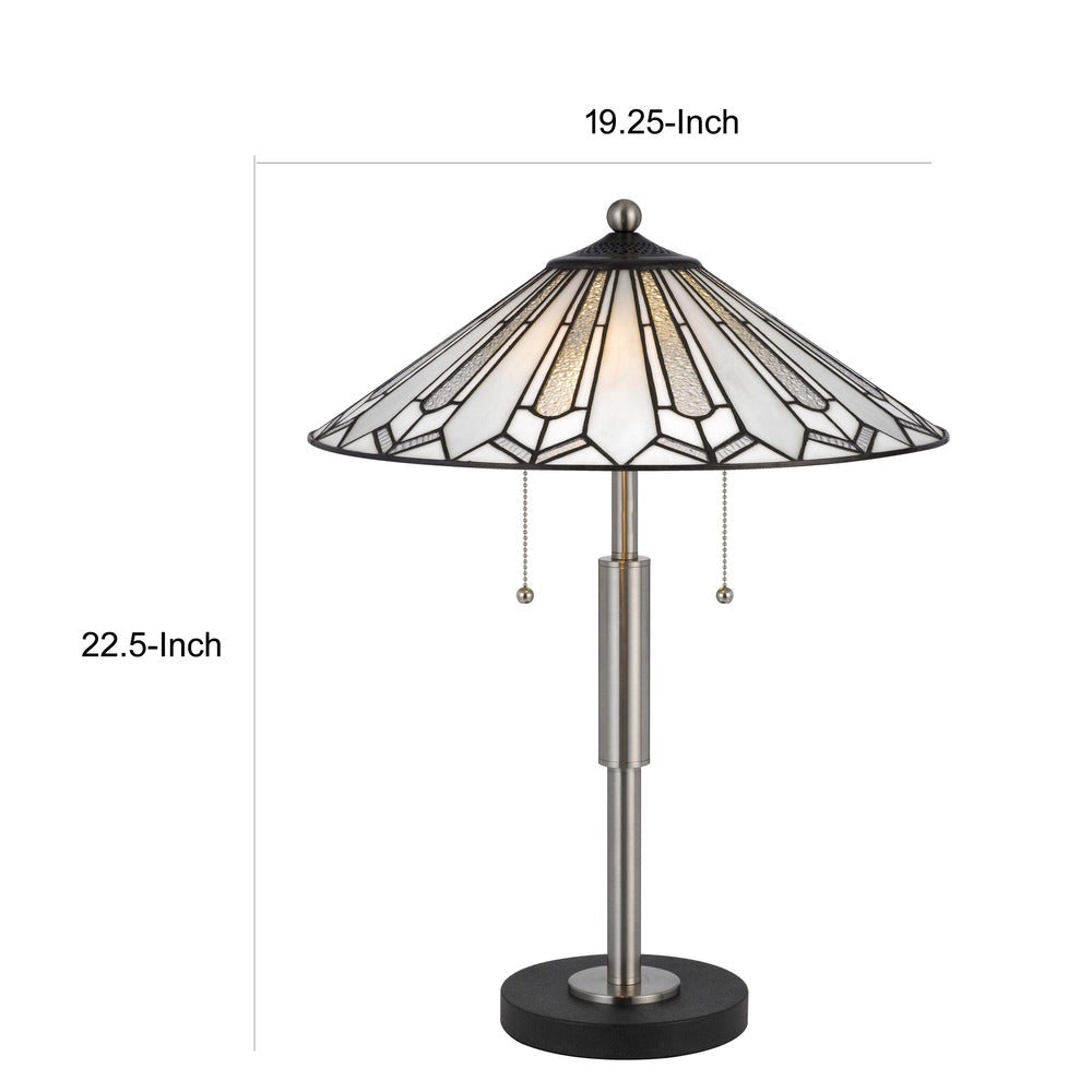 Kio 23 Inch Table Lamp, Modern Tiffany Style Stained Glass, Silver Metal