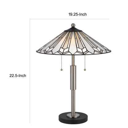 Kio 23 Inch Table Lamp, Modern Tiffany Style Stained Glass, Silver Metal