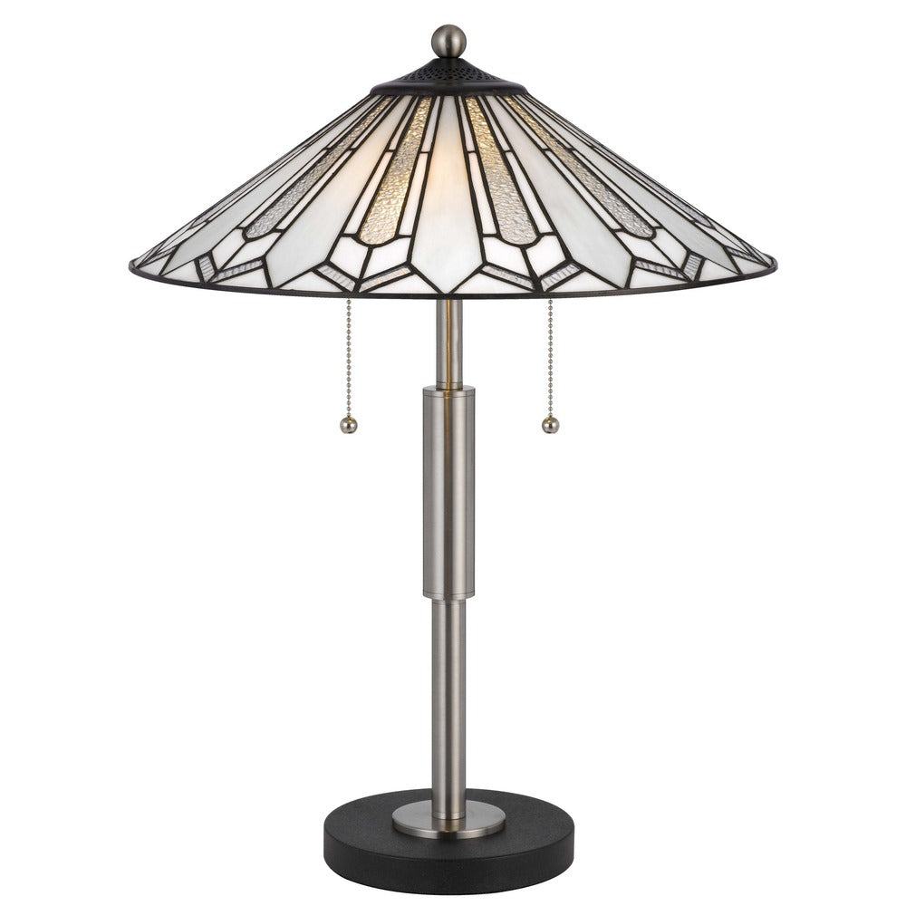 Kio 23 Inch Table Lamp, Modern Tiffany Style Stained Glass, Silver Metal