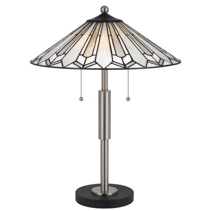 Kio 23 Inch Table Lamp, Modern Tiffany Style Stained Glass, Silver Metal