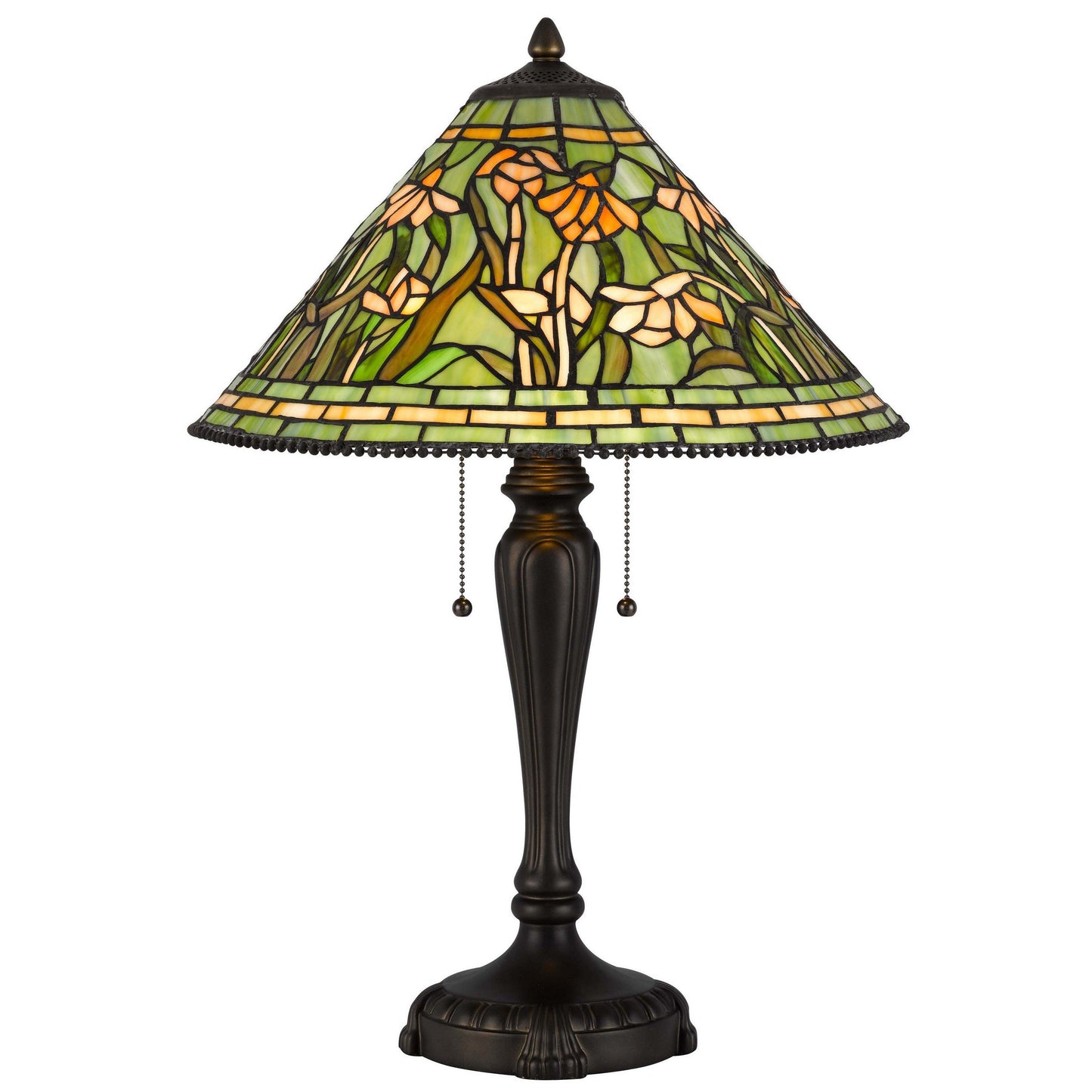 24 Inch Table Lamp, Floral Tiffany Style Stained Glass, Bronze Resin