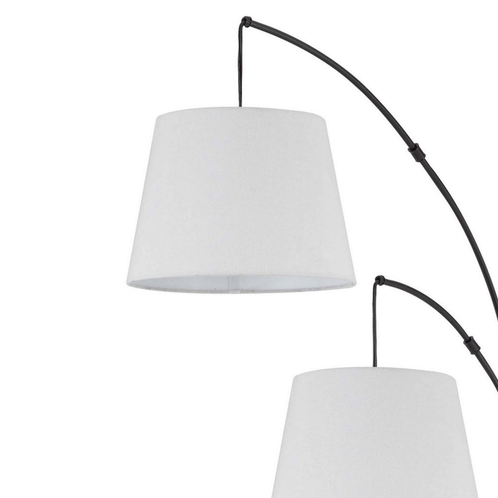 84 Inch Floor Lamp, 3 Tree Style White Drum Shades, Black Metal Finish