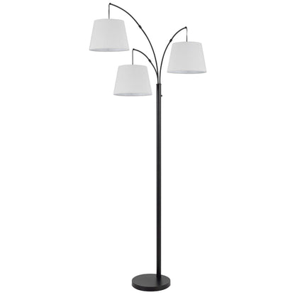 84 Inch Floor Lamp, 3 Tree Style White Drum Shades, Black Metal Finish