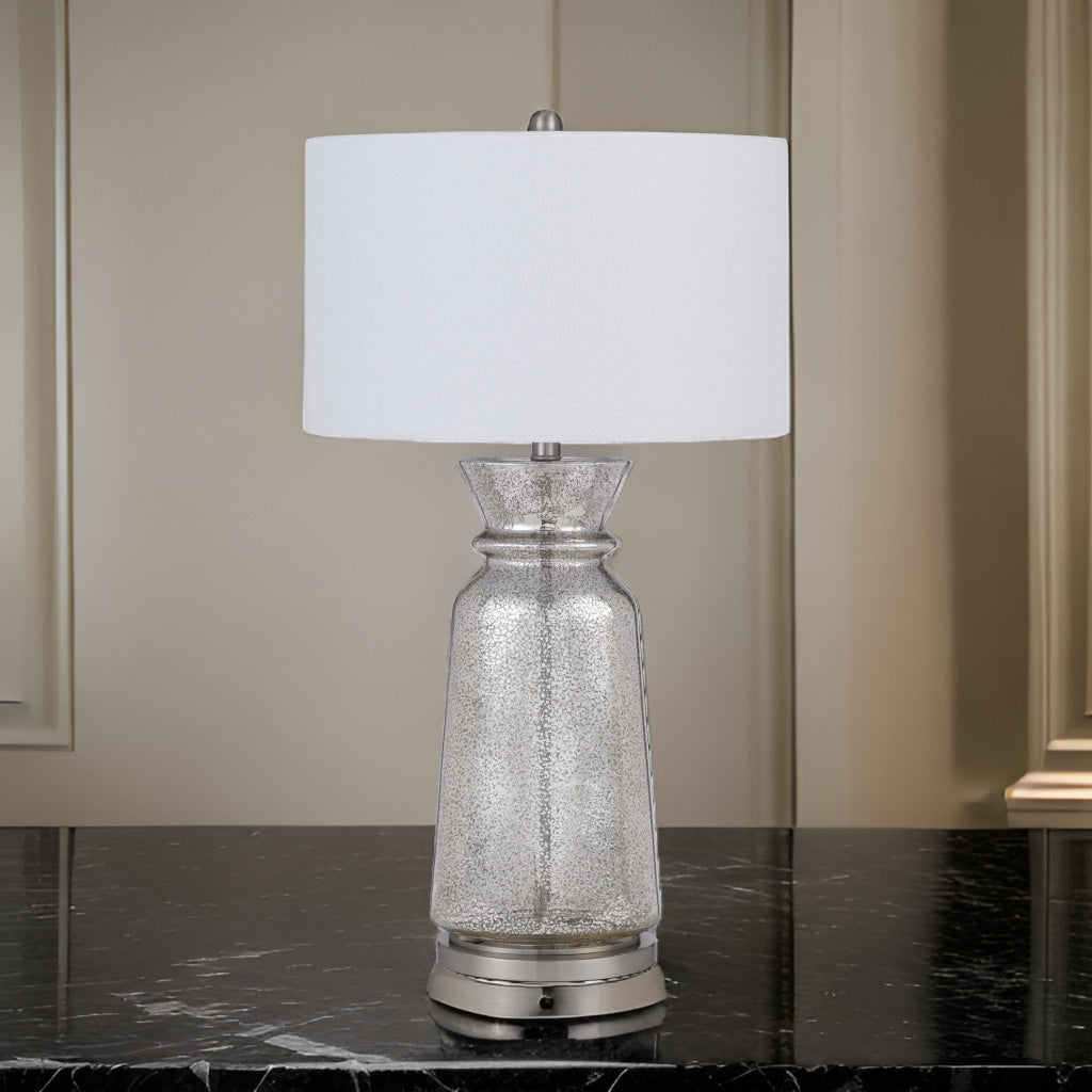 34 Inch Table Lamp Set of 2, White Shade, Glass Vase Shape and Metal Base